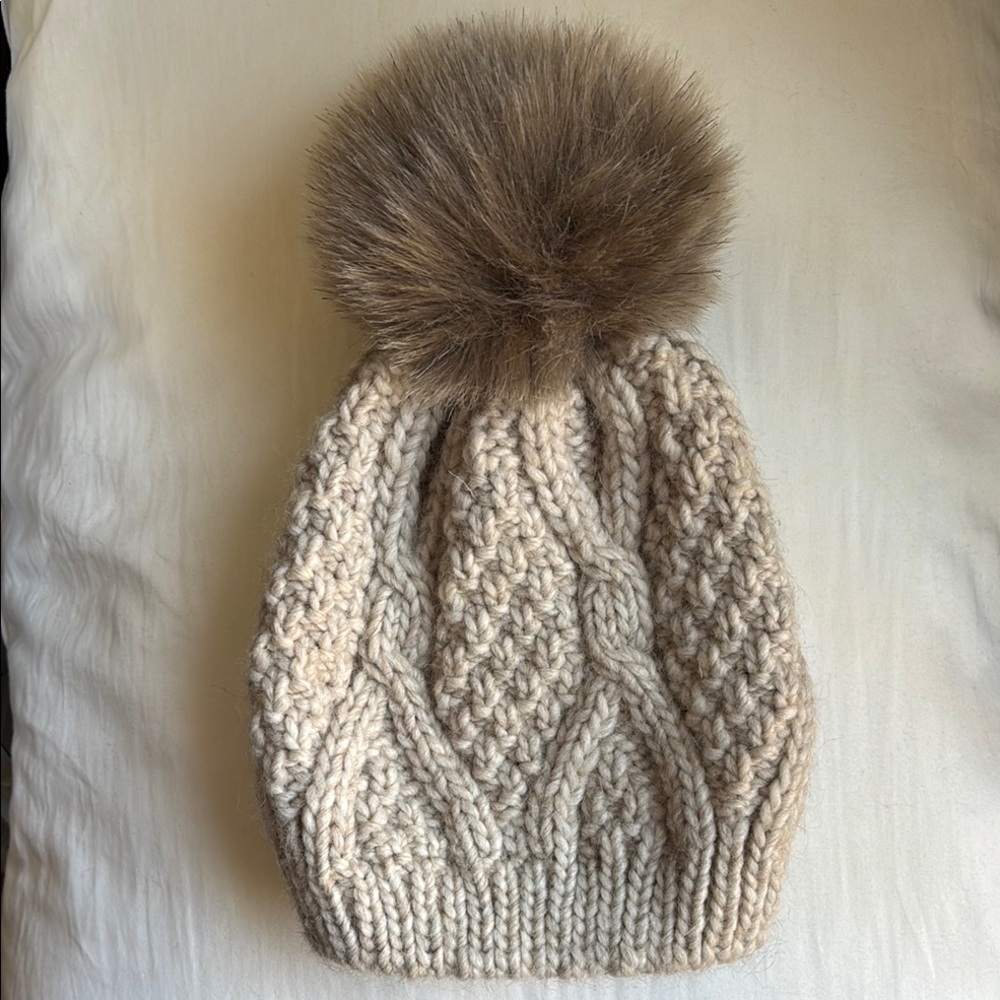 Chunky Knit Beanie with Faux Fur Pom